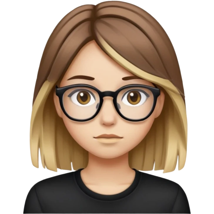 Ein Mädchen mit braunen Haare und Blonde Strähnen und einer Brille, emo emoji