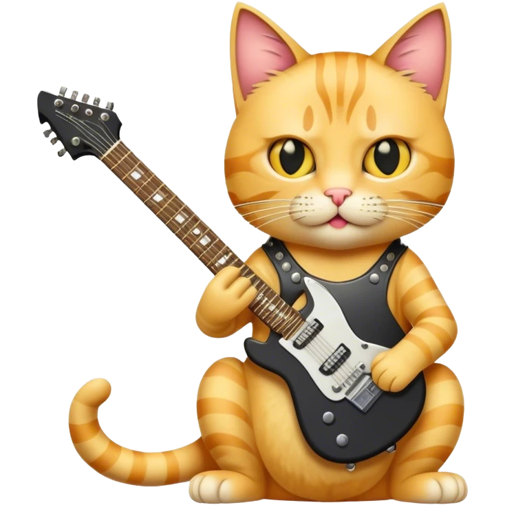 Yellow tabby cat playing heavy metal guitar emoji