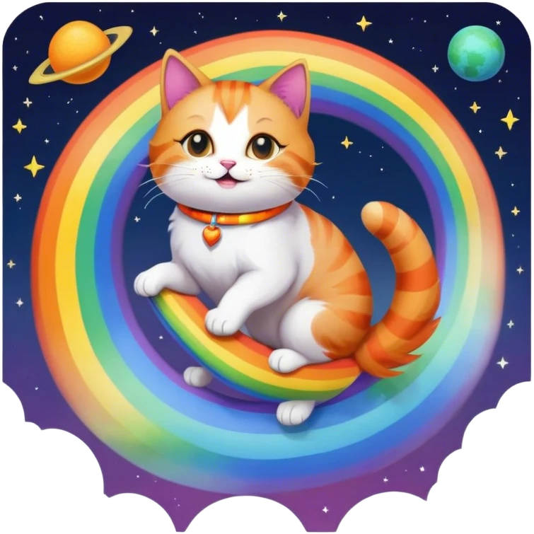 Cat riding a rainbow in space  emoji