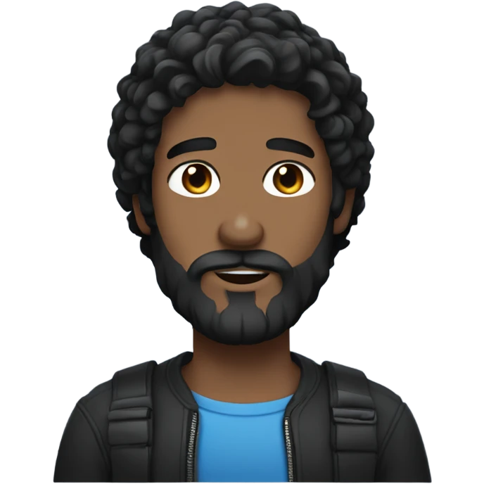 beard man black hair blue eyes face holding black Labrador  emoji