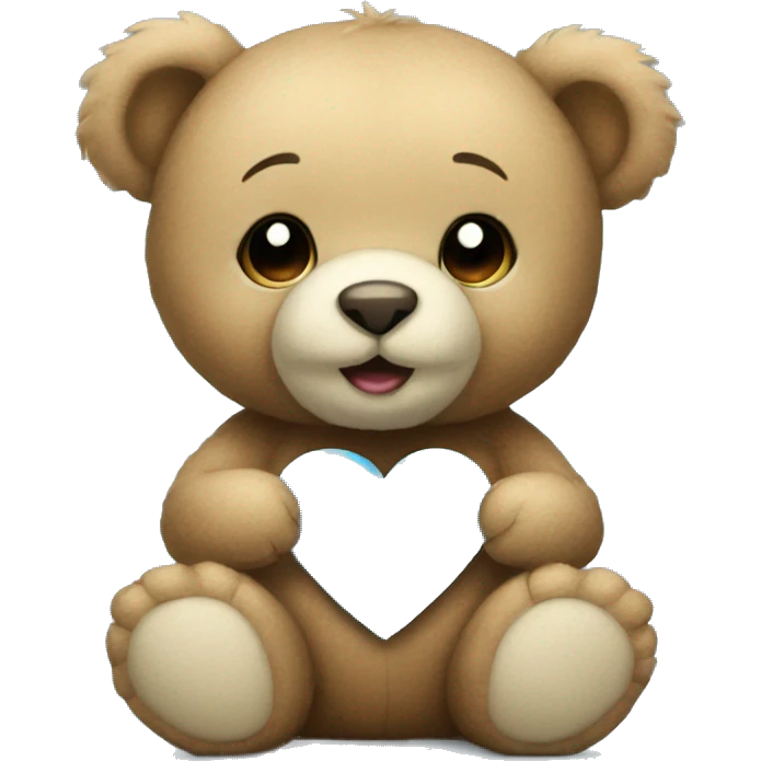 Teddy bear holding light blue heart emoji