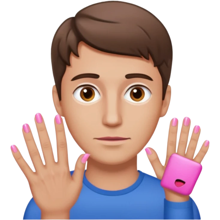 White man with short brown hair, long face, and pink nails like this 💅  emoji