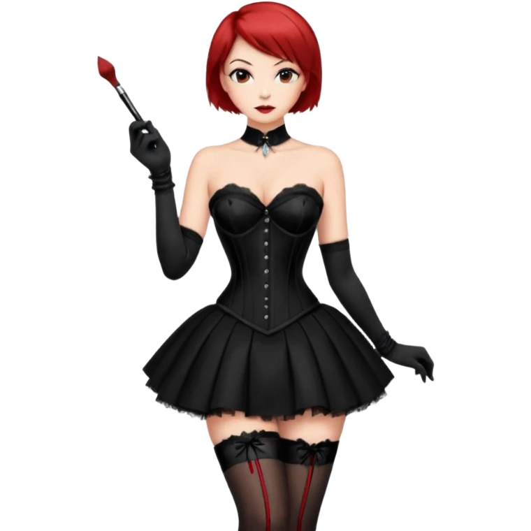 Mistress red short hair long black gloves small skirt black stockings high heels italian girl sexy black corset emoji