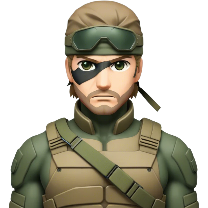 Cinematic Realistic Metal Gear Solid Snake Soldier Portrait, captured in a dynamic, battle-ready stance, muscles defined beneath intricately detailed combat gear in consistent muted greens, browns, and blacks. His determined eyes and rugged features, rendered with dramatic natural lighting and high shine, exude raw, unyielding power, epitomizing the fierce, relentless spirit of a covert operative in the midst of action. emoji