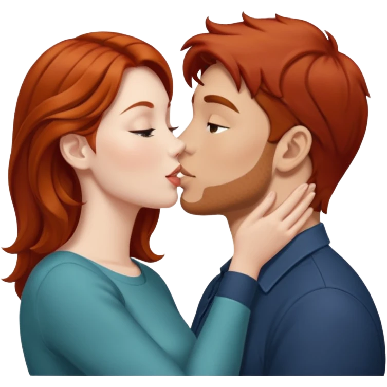 kissy face between brown hair man and redhead woman emoji