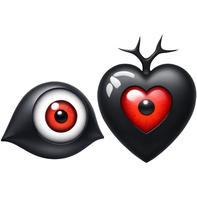 Red evil eye and a black heart emoji