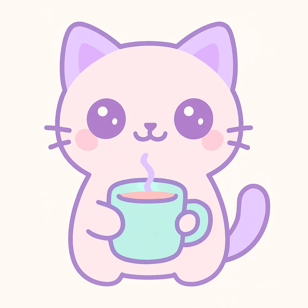 a simple and cute cat holding a cup of coffee, kawaii style emoji