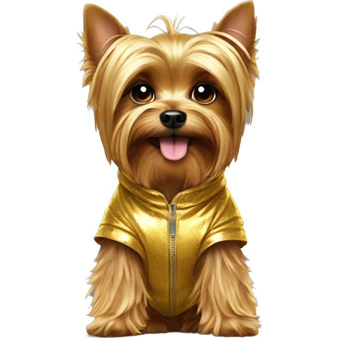 Yorkshire Terrier in a Golden Shiny Jumpsuit emoji