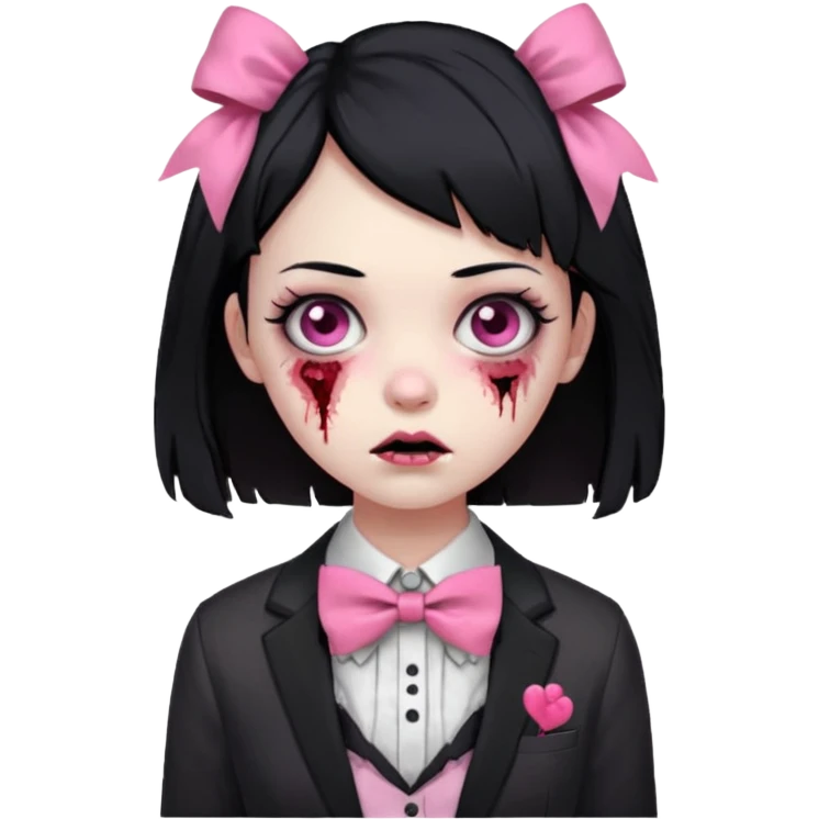 zombie girl, black hair with pink bow tie emoji