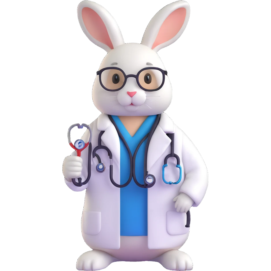 rabbit in white coat with stethoscope, medical university student, Vladivostok emoji
