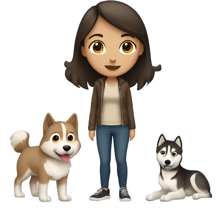 A brunette girl next to a beige  Husky emoji