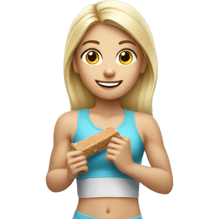 Realistic sporty blond girl eating protein bar  emoji