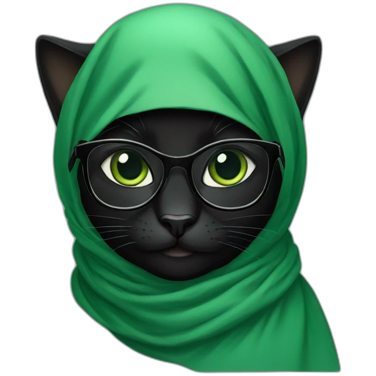 black-cat-with-glasses-wearing-green-hijab emoji