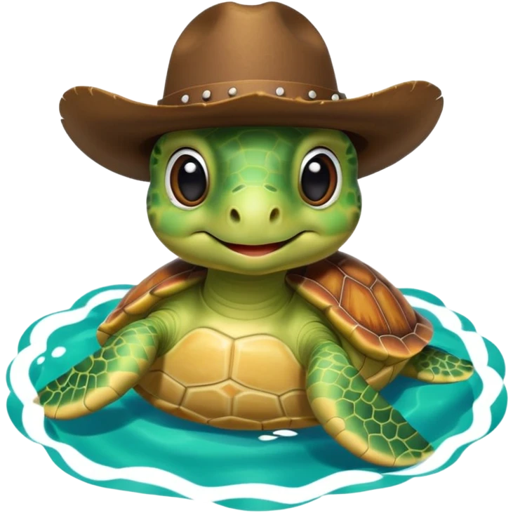 Cute blow up green pool turtle with a cowboy hat emoji