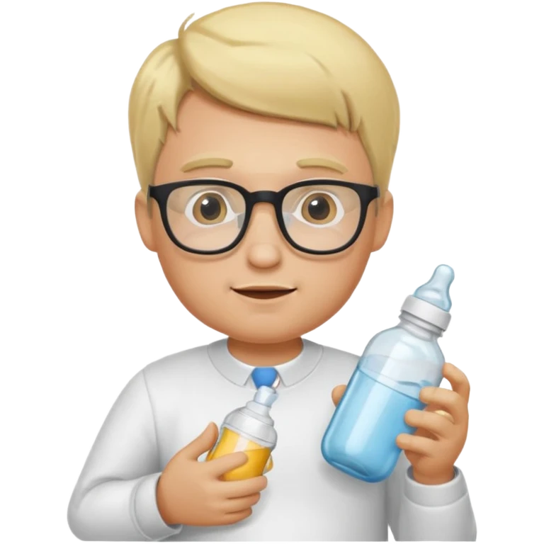 blonde man with glasses with baby bottle emoji