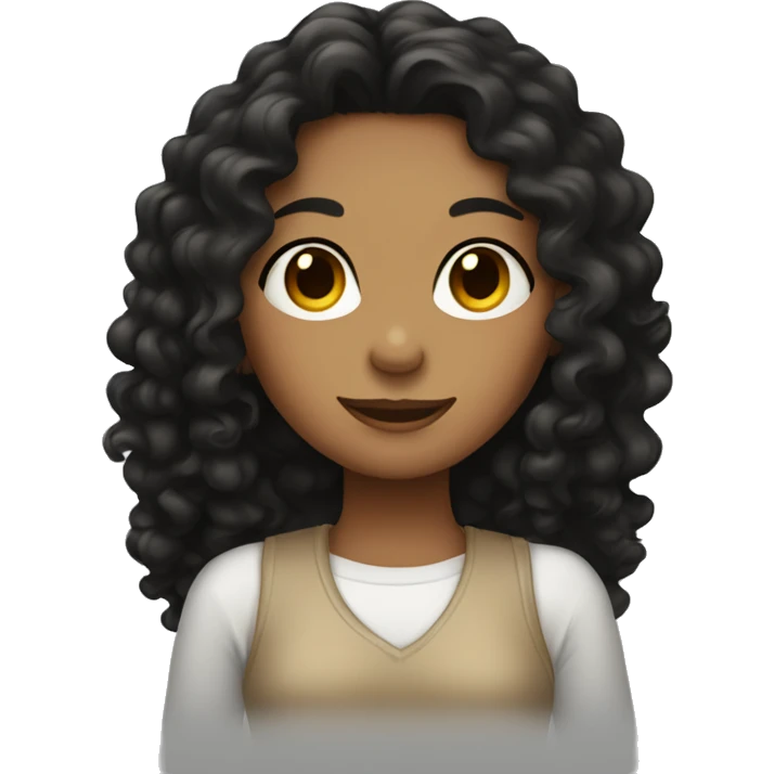Tan girl with long black curly hair , 3rd finger  emoji