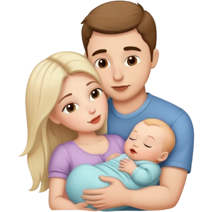 Man kissing wife holding a baby emoji