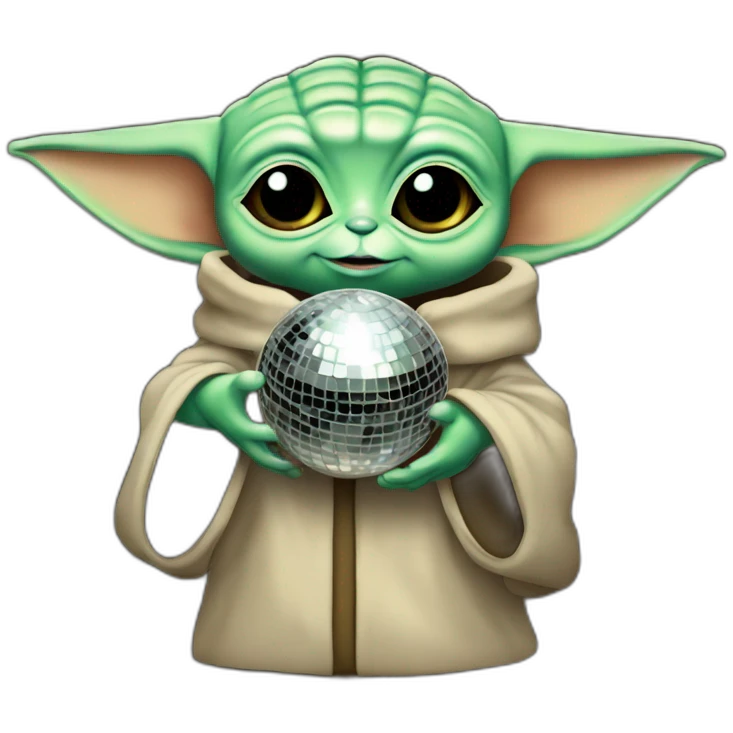 Baby yoda holding a disco ball emoji