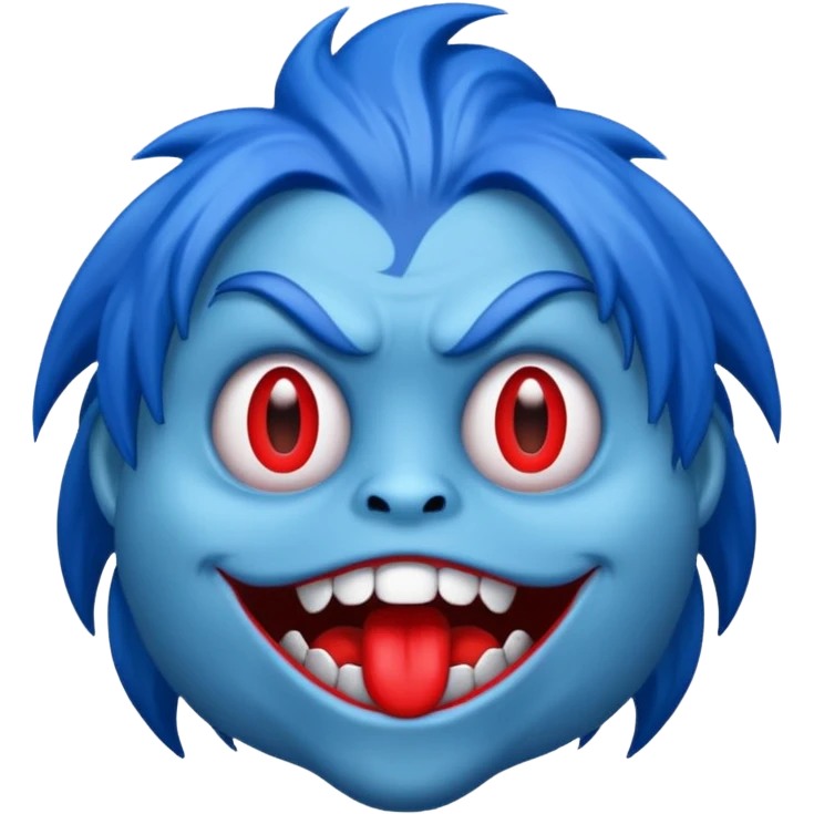 Quiero que hagas un monstruo azul y quiero que tenga boca roja y tambien pelo azul emoji