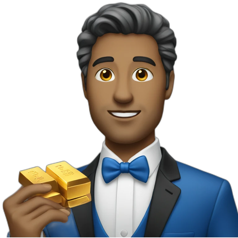 Posh-man-with-blue-suit-offering-goldbar emoji