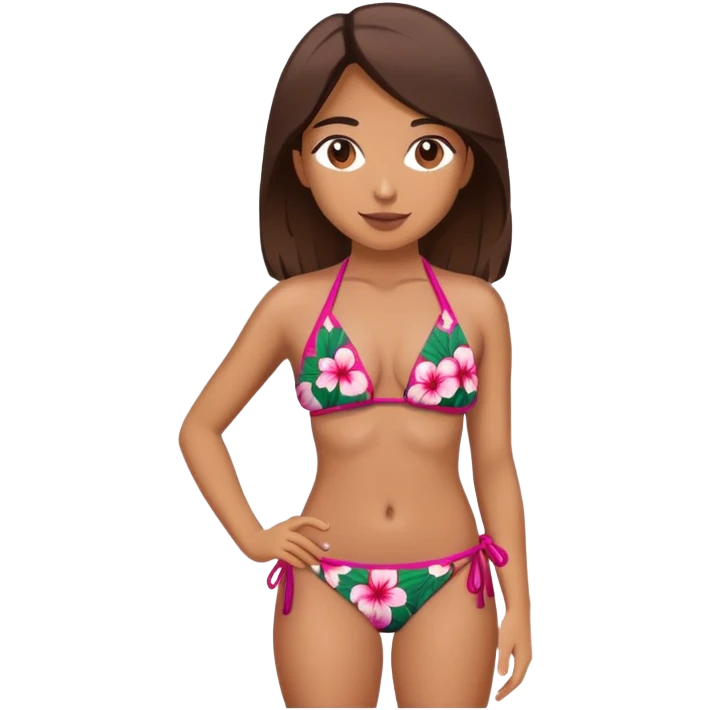 Girl wearing a hibiscus printed bikini emoji