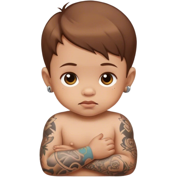 Brown haired baby with tattoos emoji