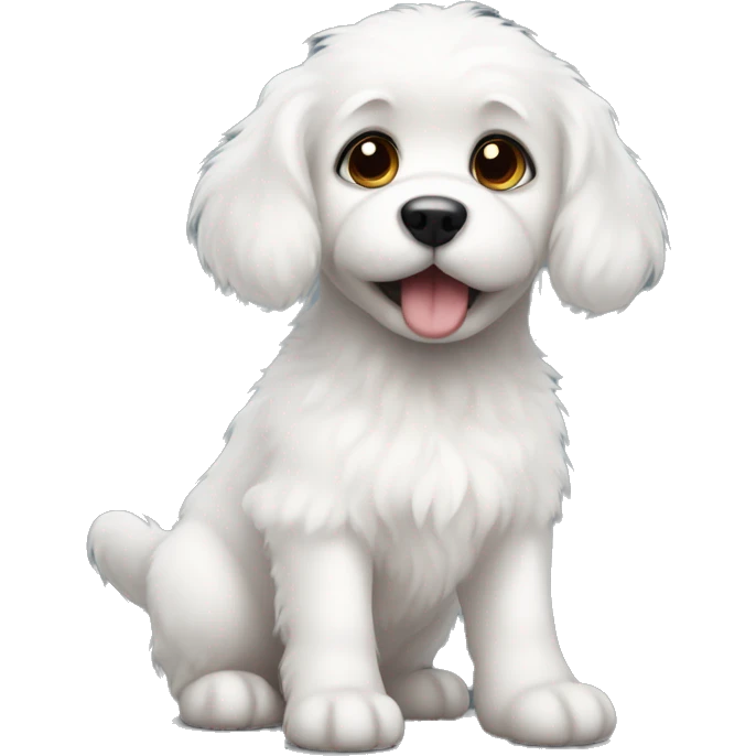 White fluffy puppy with big brown eyes  emoji