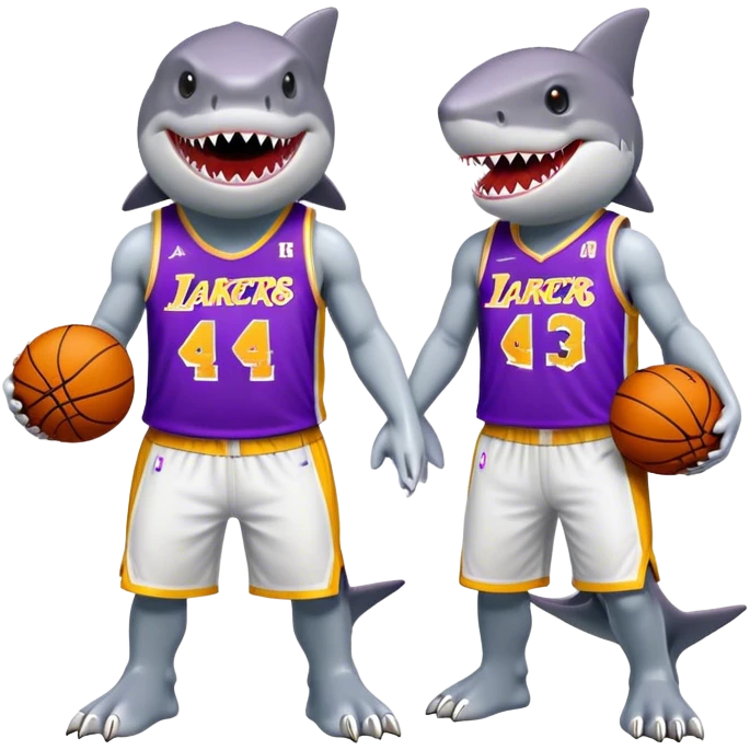 Great white sharks in laker basketball jerseys emoji