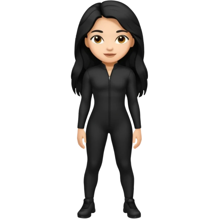 Make a lightskin Hispanic thick girl with long black hair. Wearing an all black tight jumpsuit  emoji