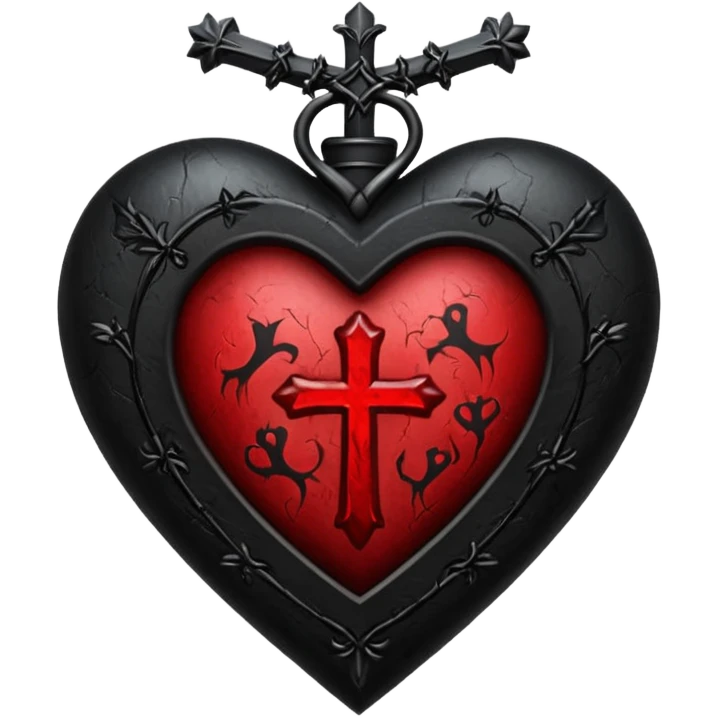 gothic heart with black cross and deep red highlights emoji
