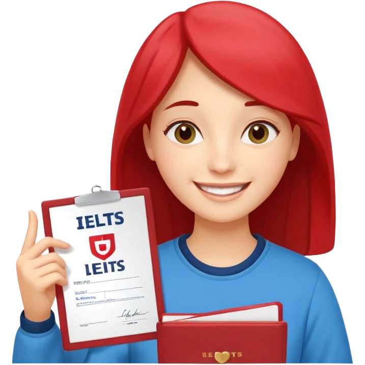 студентка радостная после успешной сдачи экзамена IELTS на 7.0 смотрит свои результаты на сертификате с текстом IELTS на белом фоне  emoji