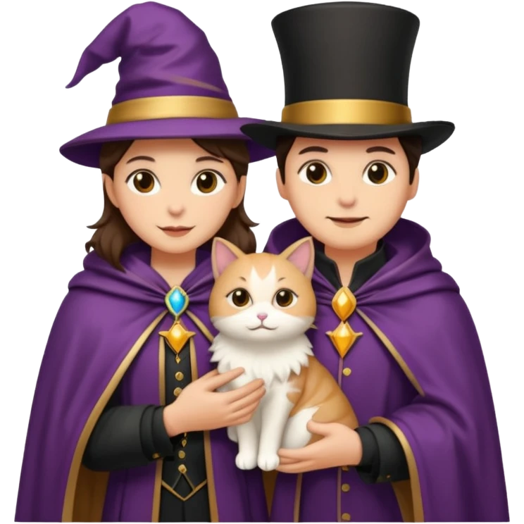 magician couple and their pet cat emoji