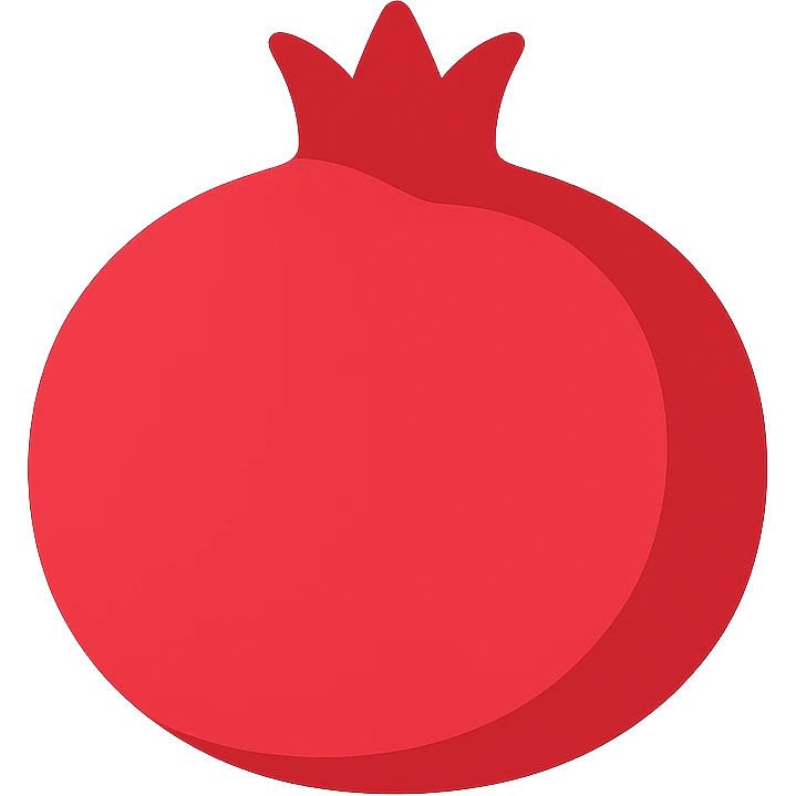 a pomegranate, minimal flat icon style, simple shapes, bold red emoji