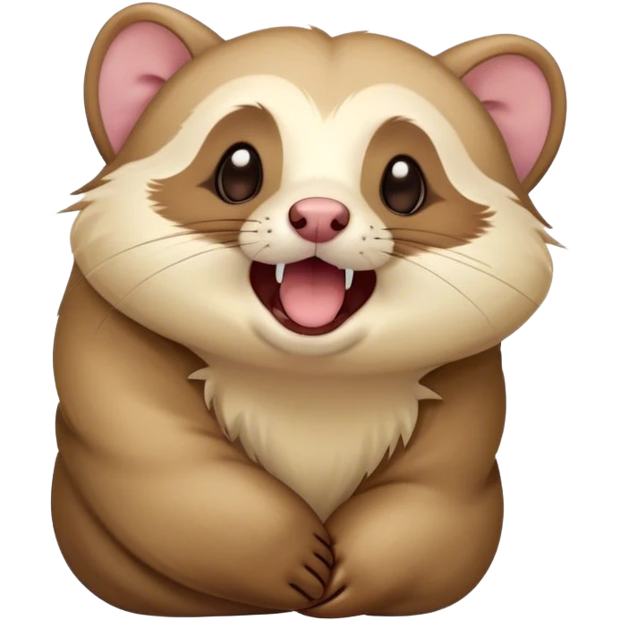 Cinematic Cute Yawning Ferret Portrait Emoji, Head tilted slightly with an exaggerated, wide-open yawn, showcasing a long, flexible body with a plush coat in soft brown and cream, droopy, drowsy eyes, and a relaxed expression, Simplified yet irresistibly endearing features, highly detailed, glowing with a soft, cozy natural glow, high shine, relaxed yet expressive, stylized with a dash of whimsical charm, soft glowing outline, capturing the essence of a sleepy yet affectionate ferret that seems ready to curl up for a nap! emoji