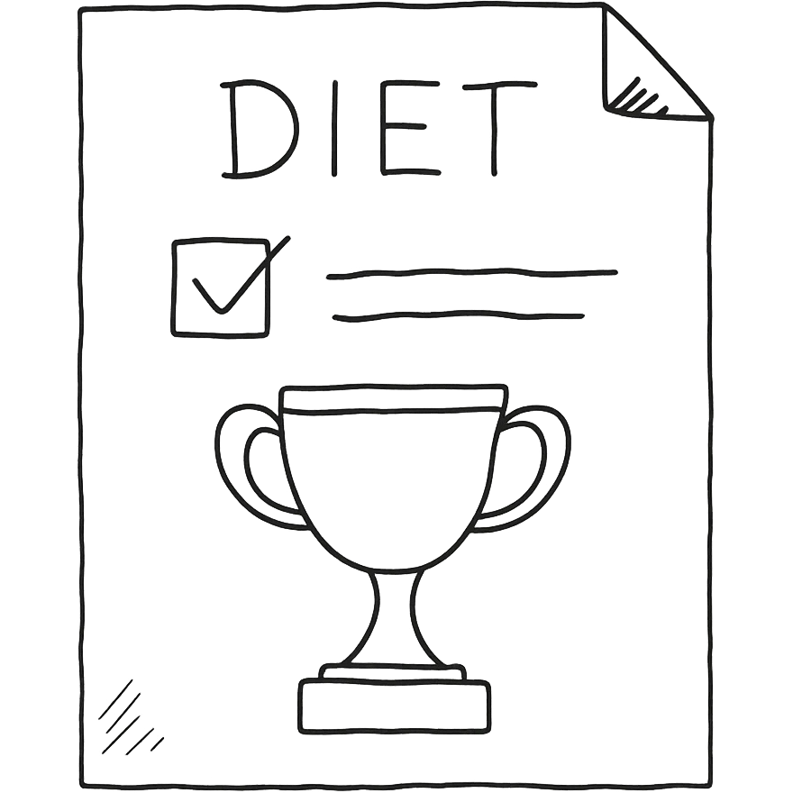 step finale di una dieta, disegno a penna stile schemino su un foglio di carta bianco realistico, isolato su sfondo bianco emoji