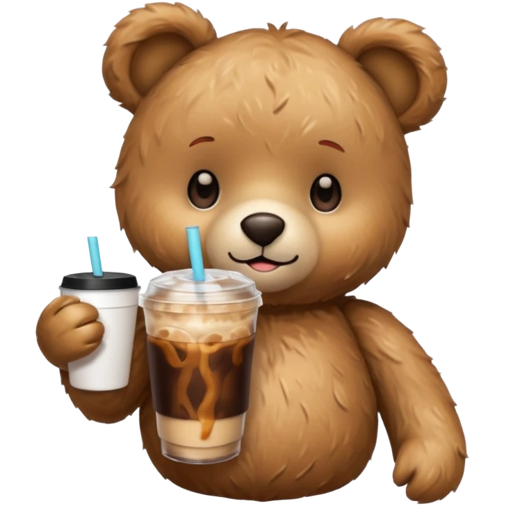 Teddy bear drinking iced coffee emoji