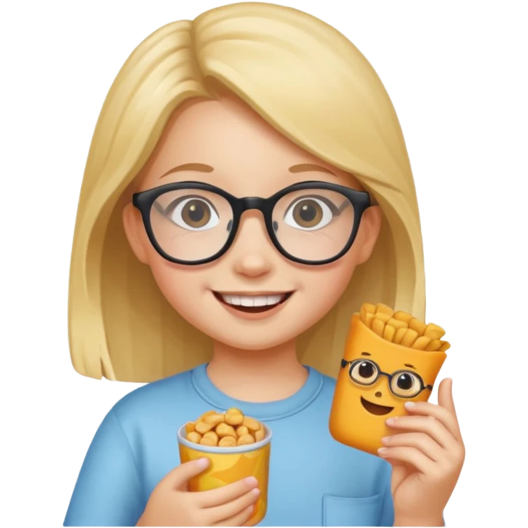 snack holding girl kid with glasses emoji