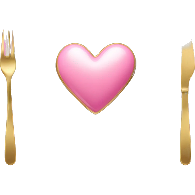 Realistic laying flat empty gold and pink heart plate with utensils  emoji