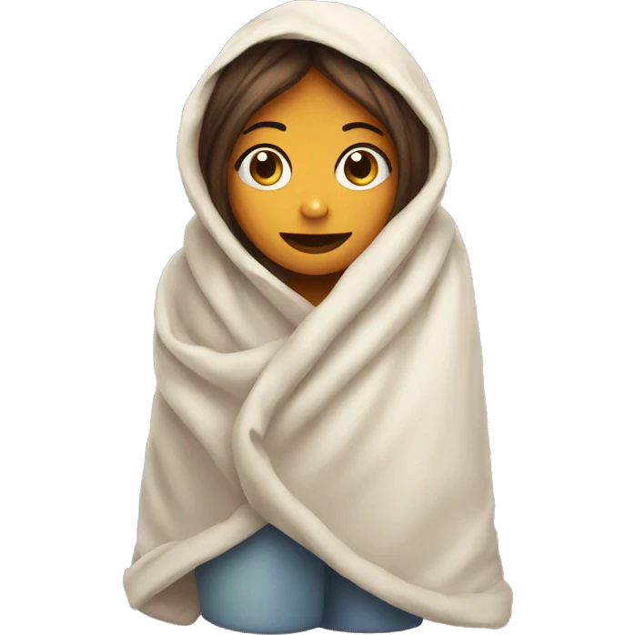 Girl wrapped in blanket with mug emoji