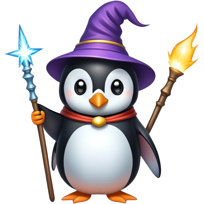 penguin wizard with sparks coming out of his wand emoji