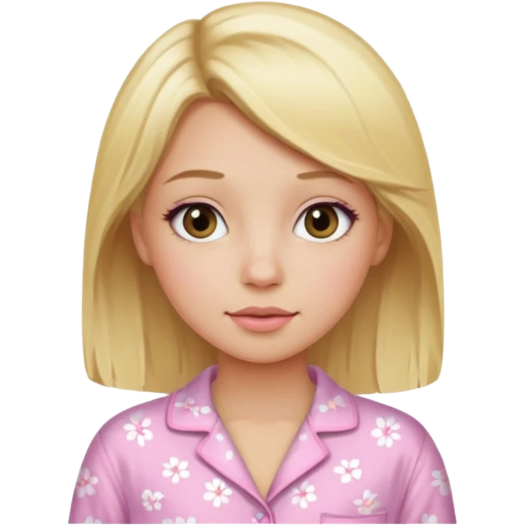 Girl with blonde hair makeup on and in light pink pj's  emoji