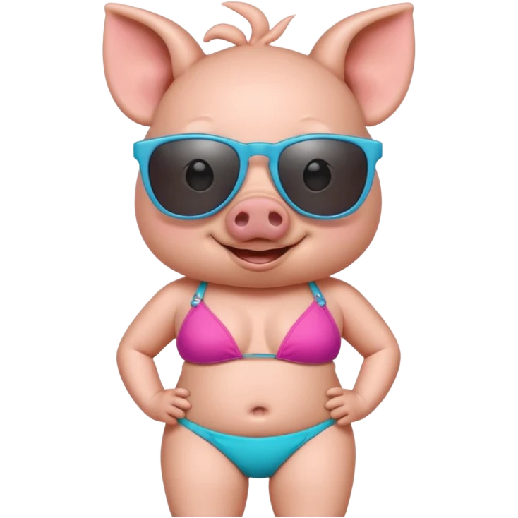 cute pig wearing cool sunglasses and bikini emoji