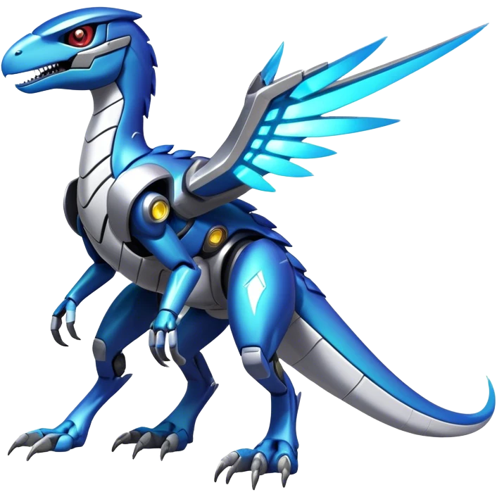 Shiny Futuristic Fakemon-Pokemon-Digimon-Spectrobes-Raptor-fusion, full body emoji