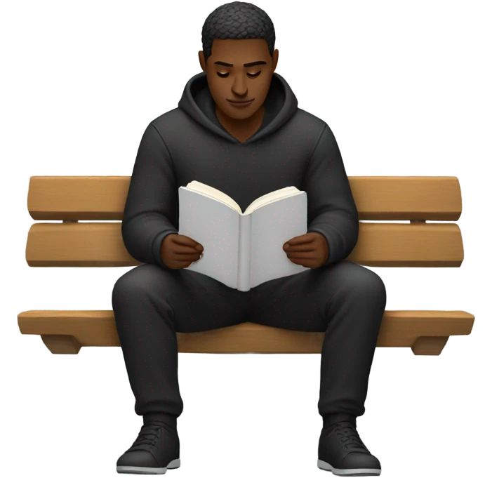 white person sitting on bench wearing black trousers  reading a book  emoji