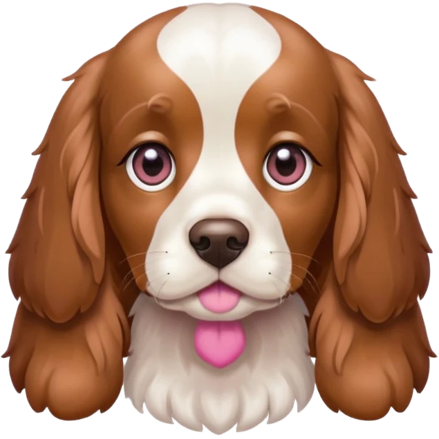 Cachorro Cocker spaniel branco com marrom, olhos castanhos e focinho rosa. Tamanho 128x128 pixels emoji