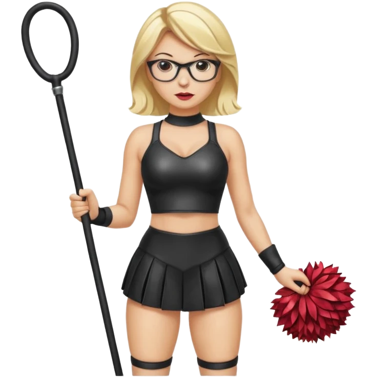  Sexy Dominatrix blonde hair and glasses full body with whip in a cheerleaders outfit  emoji
