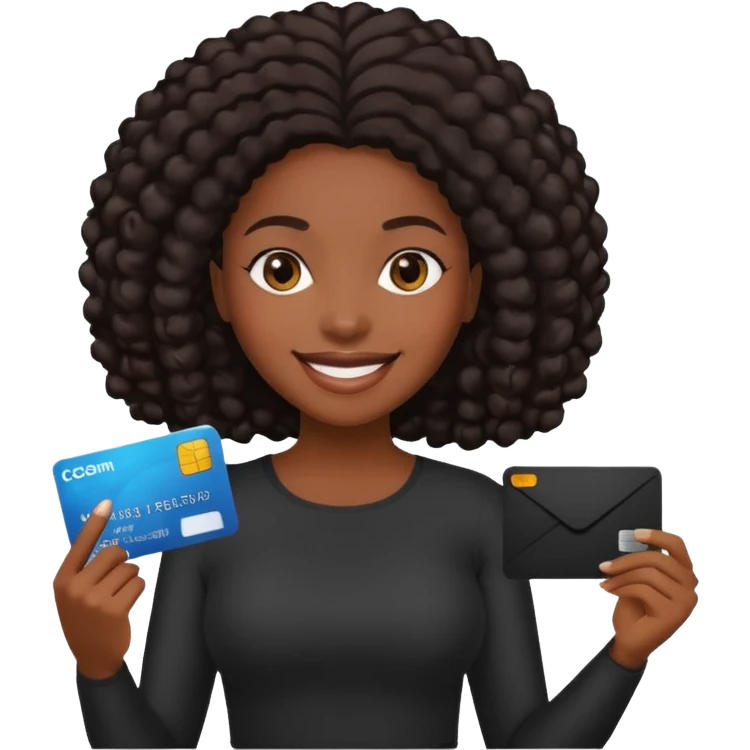 Black company card with black woman photo on it emoji