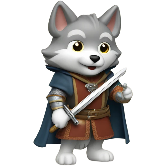 Little wolf sylvanian family toy dressed in medieval clothes and holding a sword   emoji