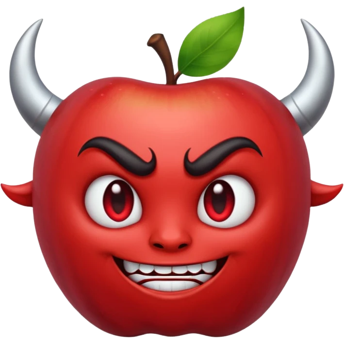 Lucifer from Hazbin Hotel as an apple-style emoji, with devil horns and a sly grin emoji