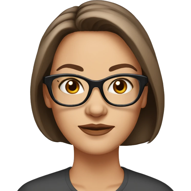 50 years old girl
long brown hair with straight styling
light skin
glasses with refined frame
Brown eyes with cat eye liner emoji